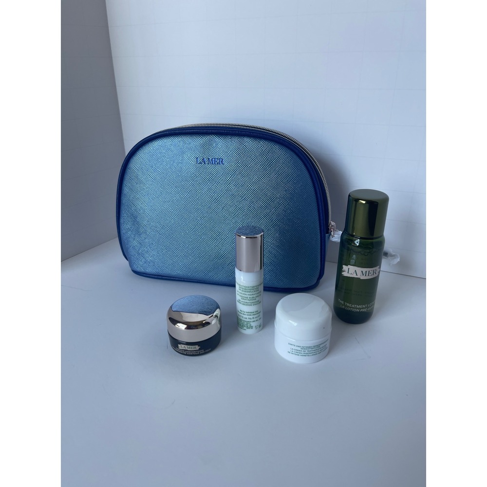 NEW La Mer Luxury Skincare 4 Pc Gift Set Treatment Lotion Eye‎ Cream Blue Bag
